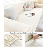 Upmall Streç Lastikli Esnek Yikanabilir Kare Desen Berjer Üç Kişilik Koltuk Örtüsü Koltuk Kılıfı (Bir Adet) - 185 x 230 cm - Krem