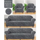 Upmall Streç Lastikli Esnek Yıkanabilir Pamuklu Sehra Desen 3+3+1+1 Jakarlı Koltuk Örtüsü Koltuk Kılıfı - 180 x 230 cm - Antrasit