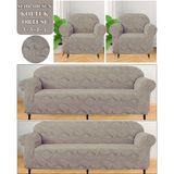 Upmall Streç Lastikli Esnek Yıkanabilir Pamuklu Sehra Desen 3+3+1+1 Jakarlı Koltuk Örtüsü Koltuk Kılıfı - 180 x 230 cm - Vizon