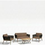 Upstyle Lido Bahçe & Balkon Oturma Takımı | Metal Karkas, 2+2 Koltuk, Siyah - Cappuccino - Siyah