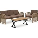 Upstyle Maris Bahçe Balkon Oturma Takımı | Metal Karkas, 3+1 Koltuk, Cappucino Kahve - Cappucino - Kahve