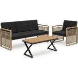 Upstyle Maris Bahçe Balkon Oturma Takımı | Metal Karkas, 3+1 Koltuk, Cappucino Siyah - Cappuccino - Siyah