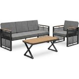 Upstyle Maris Bahçe Balkon Oturma Takımı | Metal Karkas, 3+1 Koltuk, Teak Masa - Antrasit