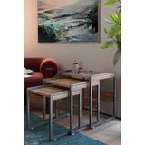 UPSTYLE Vela 3'lü Zigon Sehpa | Metal Karkas, İç İçe Geçen Sehpa Seti | Çam