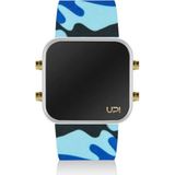 Upwatch LED Mını Gold Whıte Blue Camouflage Unisex Kol Saati - Mavi - Beyaz