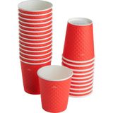 Uravas Store 25 Adet Kırmızı Tek Kullanımlık Çift Duvarlı Karton Bardağı 8 Oz, Küçük Kağıt Kahve Bardakları 250 Ml, Soğuk ve Sıcak Içecekler, Waffle Kırmızı