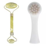 Uravas Store® 2Li Set Çift Taraflı Cilt Temizleme Fırçası Ve Yeşim Taşı Çift Taraflı Cilt Masaj Aleti
