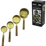 Uravas Store 4 Pcs Gold Metal Ölçü Kaşik Seti Otantik Ağaç Kulp 250ML - 125ML - 80ML - 60ML (5047)