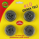 Uravas Store 4’lü Paslanmaz Çelik Ovma Teli – Asla Paslanmaz, Zor Kirler Için Güçlü Çelik Ovucu, Tencere Tava ve Mutfak Temizliği Için Ekonomik Paket