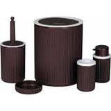 Uravas Store 5’li Mürdüm Rengi Banyo Seti – Çöp Kovası, Sıvı Sabunluk, Diş Fırçalık, Sabunluk ve Wc Fırçası – Modern Çizgili Şık Tasarım