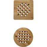 Uravas Store Bambu Nihale, Yuvarlak ve Kare Çizgili, Tencere Tava Çaydanlık Için, 17 Cm, Doğal Ahşap, Nemli Bezle Silinebilir