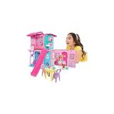 Uravas Store Barbie Chelsea Oyuncak Bebek Evi, 15'ten Fazla Aksesuar Içeren +43 x +33 Cm'e Kadar Genişleyebilen Açılır Ev, 5 Oyun Alanı ve Kaydırak, Küçük Bebek ve Köpek Figürü, JFW49