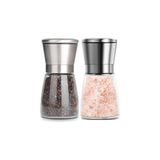 Uravas Store Cam Gövdeli Metal Krom Renk Kapaklı Tuz Karabiber Değirmeni Tuz Karabiber Öğütücü 13 cm 2 Adet