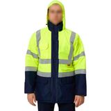 Uravas Store Cepli Reflektif Xl Beden Fosforlu Fermuarlı Kaban Kapüşonlu Parka Sarı Lacivert Kaban Işçi Parkası