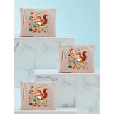 Uravas Store Çiçek ve Sincap Baskılı 3'lü Makyaj Çantası 20X25 Cm, LH9382740235235123