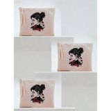 Uravas Store Çiçekli Kadın Baskılı 3'lü Makyaj Çantası 20X25 cm Bej, LH90827423523"123123