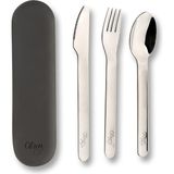 Uravas Store Citron Citron Silikon Kılıflı Paslanmaz Çelik 3'lü Çatal Bıçak Kaşık Takımı - Black 1073810