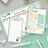 Uravas Store Colortouch Haftalık, Günlük Planlayıcı Set - 50 Sayfa Tarihsiz Masaüstü Planner - Gençler, Kızlar, Yetişkinler Için To Do List - 3 Parça - Green Serisi