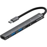 Uravas Store CR15 5in1 Type-C'den 2AD Type-C, 2AD USB A Çoklayıcı 3,5mm Kulaklık Çıkışlı USB C Adaptör Alüminyum Kasa