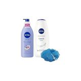 Uravas Store Creme Soft Duş Jeli 500ML ve Kiraz Çiçeği Nemlendirici Vücut Bakım Losyonu 400ML, Banyo Lifi Hediye