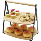Uravas Store Deconox 2 Katlı Dikdörtgen Bambu Servis Sunum Seti Büyük Boy, Kuru Pasta, Kurabiye ve Kek Sunumları Için Büyük Boy (34CM-26.5CM-16CM)