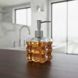 Uravas Store Deconox Beyaz Bubble Design Cam Sıvı Sabunluk - 450 ml Kabartmalı Şık Banyo ve Mutfak Sabunluğu (7X12 Cm) (5066 - Şeffaf)