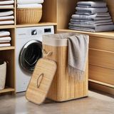 Uravas Store Deconox El Yapımı Hasır Katlanır Çamaşır Sepeti Dikdörtgen 72 Litre (40CM*30CM*61CM), Doğal Malzemeden Üretilmiş Çamaşırlık, Bambu Kirli Çamaşır Sepeti