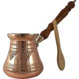 Uravas Store Dede Copper - Pcz Serisi (LARGE-14FL.OZ) - Ahşap Saplı En Kalın Katı Bakır Oymalı/dövülmüş Türk Yunan Arap Kahve Demliği, Ocak Üstü Kahve Makinesi Cezve, Jezve, Jazva, Ibrik, Briki (Parlak)
