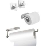 Uravas Store Deltahome Paslanmaz Çelik Yapışkanlı Kağıt Havluluk - Tuvalet Kağıtlığı - 2 Adet Askılık Set