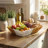 Uravas Store® Dikdörtgen Çift Renkli Plastik Rattan Ekmek Ve Meyve Sepeti - Çok Amaçlı Banyo Ve Mutfak Düzenleyici - Yıkanabilir Tezgâh Üstü Organizer