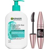 Uravas Store Garnier Hyaluronik Aloe Nemlendiren ve Yatıştıran Temizleyici 250 ml & Maybelline New York Lash Sensational Yelpaze Etkili Intense Black Maskara