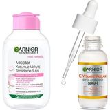 Uravas Store Garnier Skin Naturals Micellar Kusursuz Makyaj Temizleme Suyu (100 Ml) & C Vitamini Parlak Süper Aydınlatıcı Serum (30 Ml) Cilt Bakım Seti