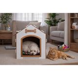 Uravas Store Gobypet Ahşap Dekoratif Kedi ve Köpek Evi ve Minderi, Köpek Kulübesi, Mdf Materyal (Beyaz Kahverengi, Standart)