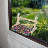 Uravas Store Gobypet Güçlü Vantuzlu Kedi Cam Yatağı, Cama Asılan Ahşap Kedi Yatağı, Pencere Önü Dinlenme Alanı, Çıkarılabilir Minderli, Standart (Patili Desen)