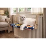 Uravas Store Gobypet Kalorifer Petek Radyatör Yatağı, Askılı Kedi Yatağı, Ahşap Taşıyıcılı Kedi Hamağı, Yumuşak Minderli Konforlu Kedi Desenli Tasarım