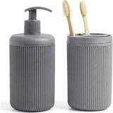 Uravas Store Ikili Sabunluk Seti - Modern Banyo ve Mutfak Tezgah Üstü Seti - Sıvı Sabunluk ve Losyon Şişesi - Paslanmaz Pompalı 2'li Set-Antrasit Renk