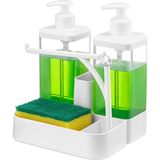 Uravas Store Ikili Sıvı Sabunluk ve Seti - Yüzük Bez Askılı Sünger Hazneli 2X350 ml 2li Sıvı Sabunluk