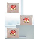 Uravas Store Kalp ve Civciv Baskılı 3'lü Makyaj Çantası 20X25 Cm, LH9873240235235234123