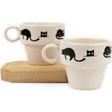 Uravas Store Kara Kedi 2'li Espresso Bardak Seti - Hediye Seramik Fincan
