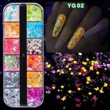 Uravas Store Karanlıkta Parlayan Floresan Tırnak Süsleme Folyo Pulları Kelebekler Yıldızlar Nail Art