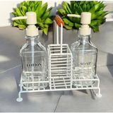 Uravas Store Krem 2’li Metal Standlı Cam Sıvı Sabun ve Sabunluk 500 ml Krem