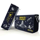 Uravas Store Limmy Kalem Kutusu Siyah Mekik Space Kawai Organizer Kalemkutu Vegan Deri Üç Bölmeli Kalemlik Siyah