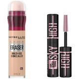 Uravas Store Maybelline New York Instant Anti Age Eraser Kapatıcı, 01 Light, 6.8 ml & Mini Lash Sensational Sky High Cosmic Black Maskara Makyaj Seti