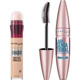 Uravas Store Maybelline New York Instant Anti Age Eraser Kapatıcı - 01 Light & Lash Sensational Yelpaze Etkili Suya Dayanıklı Siyah Maskara Makyaj Seti