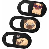 Uravas Store Mcstorey Kamera Kapatıcı 3'lü Set, Pug Köpek Desenli Ultra Ince 0.8 mm Sürgülü Webcam Cover, Güçlü 3m Yapışkanlı Laptop Tablet Telefon MacBook iPad Uyumlu Kamera Gizlilik Kapağı