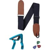 Uravas Store Midex HG21C Siyah Renk Gitar Omuz Askısı Metal Siyah Capo Pena Paketi