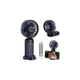 Uravas Store Mini El Fanı 5 Kademeli Dijital LED Göstergeli Boyun Askılı Mini Klima Vantilatör Lacivert