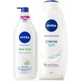 Uravas Store Nivea Creme Soft Kremsi Dokunuş Duş Jeli 750ML ve Aloe Vera Derinlemesine Nemlendirici Vücut Losyonu 400ML