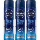 Uravas Store Nıvea Men Erkek Sprey Deodorant Fresh Active 150 ml x 3 Adet, Ter ve Ter Kokusuna Karşı 48 Saat Deodorant Koruması