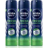 Uravas Store Nıvea Men Erkek Sprey Deodorant Fresh Sensation 150 ml X3ADET,TER ve Ter Kokusuna Karşı72 Saat Anti-Perspirant Koruma, Uzun Süren Ferahlık